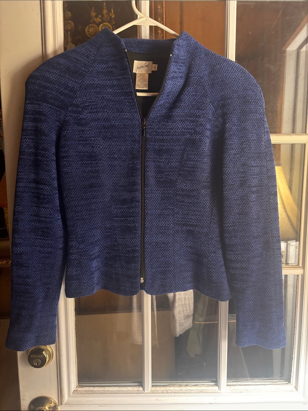 Navy Blue Textured Zip Blazer